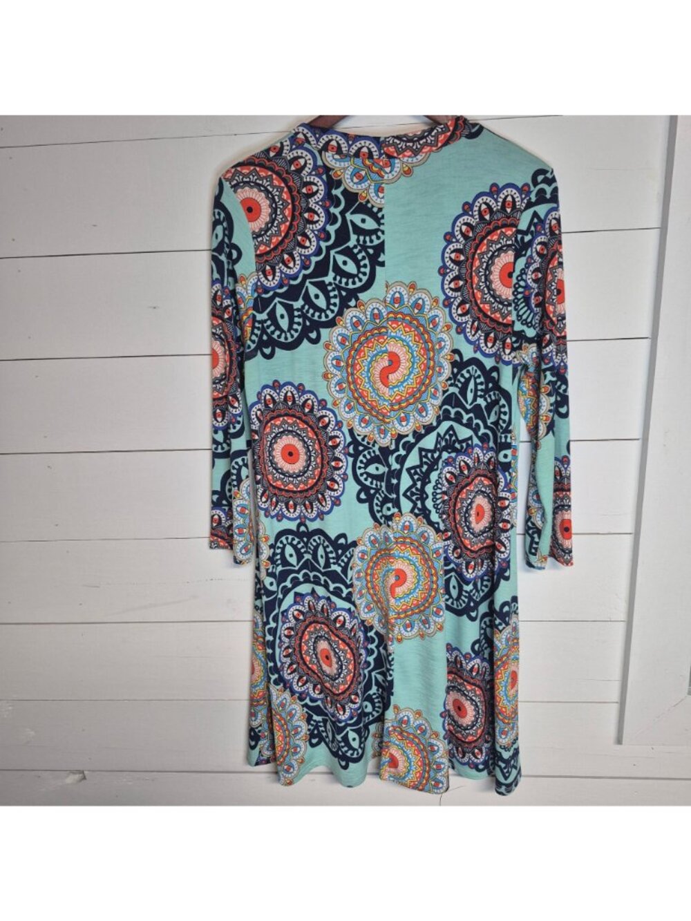 Janette Plus Womens 1X Multicolor 3/4 Sleeve Dress With Keyhole Back - Picture 5 of 5